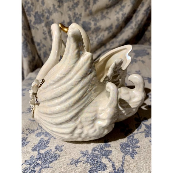 VTG Norcrest Golden Dogwood Swans Lusterware Planter - Picture 3 of 10
